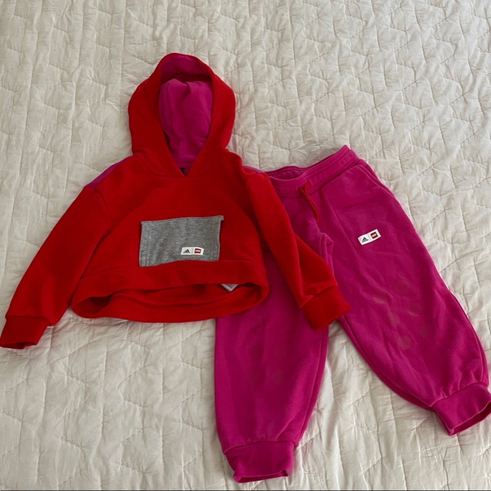 adidas x LEGO Kids Red and Pink hoodie and jogger Set
